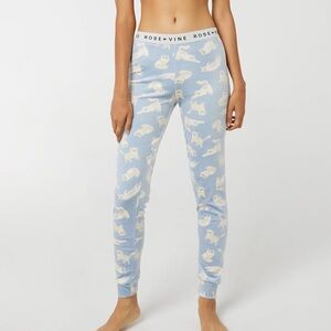 ARDENE | Rose + Vine Blue Fuzzy Cat Print Lounge Pants Size Medium